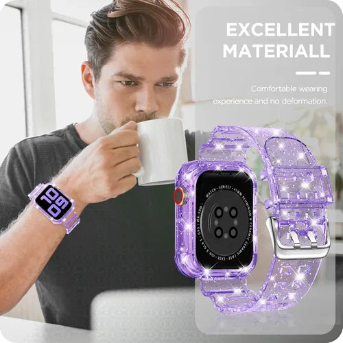 Vista 236 de DABAOZA - Correa transparente compatible con Apple Watch con estuche protector, correa deportiva de TPU con brillo para mujeres y hombres