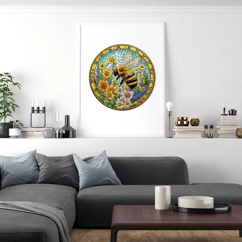 Vista 8 de Rompecabezas de madera para adultos, rompecabezas de madera de abeja de primavera para adultos, rompecabezas de madera único con forma de animal