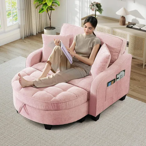 Vista 12 de Chaise Lounge Chair para interiores con puerto USB y soporte para teléfono, sillón reclinable pequeño de felpilla con otomana de almacenamiento