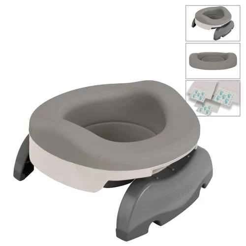 Vista 2 de Potette Plus Potty Value Pack: Kalencom Potette Plus 2 en 1 portátil y forro plegable reutilizable para uso doméstico (blanco/gris)