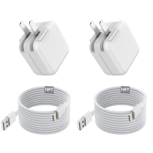 Vista 8 de Cargador para iPad de 10 pies, carga rápida, 12 W, USB, carga de pared, plegable, portátil, con cable de carga rápida USB A a Lightning de 10 pies