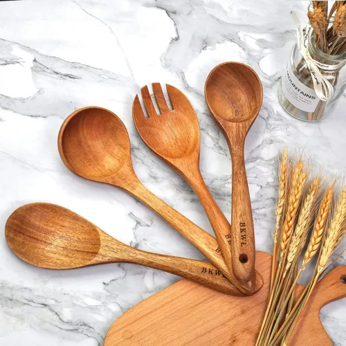 Vista 5 de Juego de 10 utensilios de cocina de madera para cocinar, cucharas de madera y espátula (10)