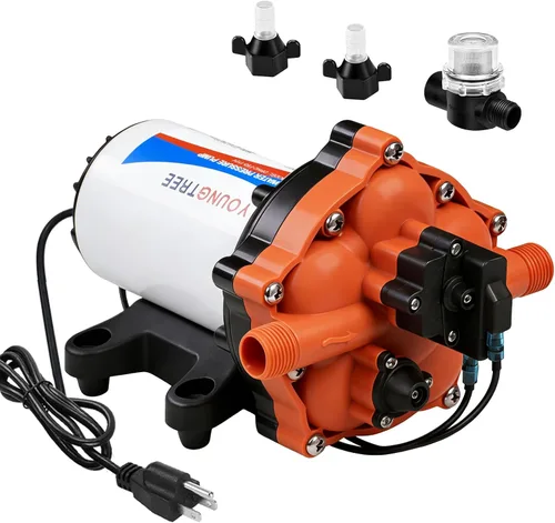 Vista 11 de YOUNGTREE Bomba de diafragma de agua de 12 V CC, 3.5 GPM, 45 PSI, bomba de presión de agua dulce autocebante de 12 voltios con interruptor