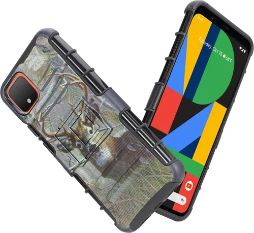 Vista 3 de Funda con clip para cinturón para Google Pixel 4 XL con funda híbrida de vidrio templado, funda protectora de cuerpo completo resistente a prueba