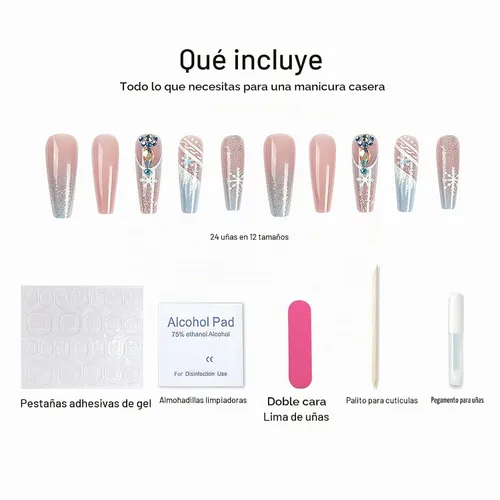 Vista 5 de 24 piezas de uñas postizas acrílicas de punta francesa, uñas de cobertura completa para mujeres, arte de salón en casa