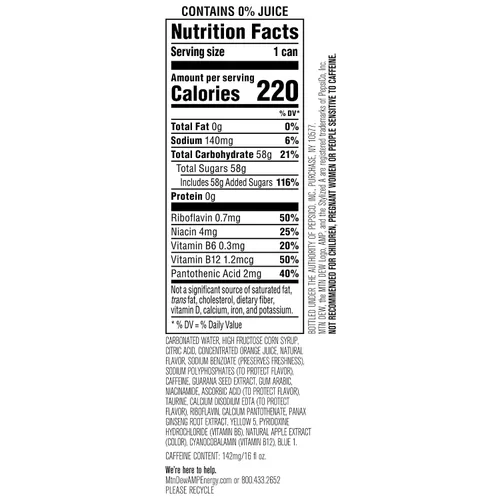 Vista 2 de Mtn Dew AMP Energy, original, bebida energética con cafeína, vitaminas B, latas de 16 onzas líquidas, (paquete de 24)