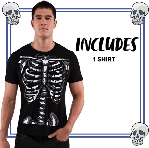 Vista 5 de Spooktacular Creations Camiseta de esqueleto de Halloween para hombre disfraz divertido con estampado negro para adultos fiesta de disfraces