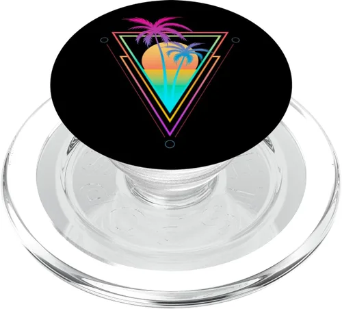 Vista 7 de Retro 1980s 1990s Vaporwave Palm Trees Sunset Beach Surf Art PopSockets Adhesive PopGrip