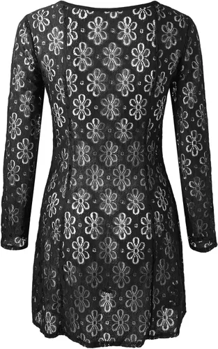 Vista 6 de Lencería para mujer, de manga larga, con encaje, sexy, cuello corazón, hueco, vestido para dormir, camisones