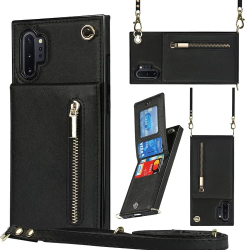 Vista 25 de Funda para teléfono Samsung Galaxy Note 9 con correa cruzada, tarjetero de cuero, ranuras de crédito, soporte magnético, accesorio para celular