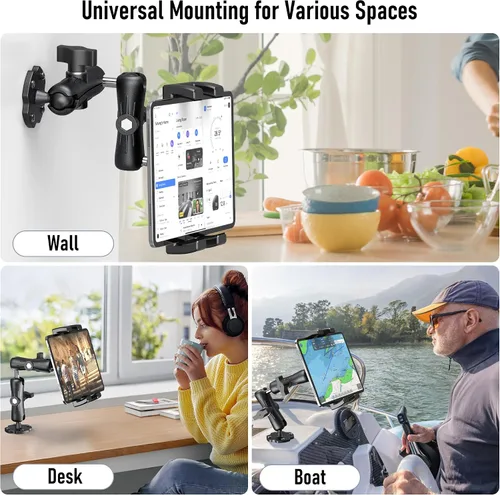 Vista 3 de Soporte de aluminio resistente para tableta, tablero de instrumentos para camión, vehículo, escritorio, pared, soporte ajustable de 360° para iPad