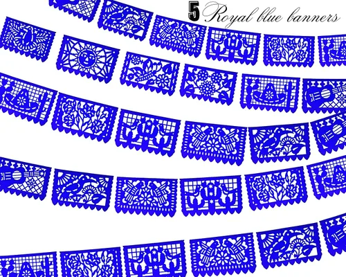 Vista 4 de Cartel de papel picado azul mediano, suministros de fiesta, banderas mexicanas azul rey, guirnaldas de papel perfectas para cumpleaños, despedida