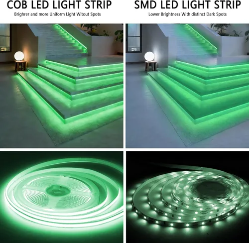 Vista 8 de Tira de luces LED COB verde de 10 pies, 24 V, regulable, alta CRI95+, ultra brillante, flexible, tira de luces LED, tira de luces para el día de San