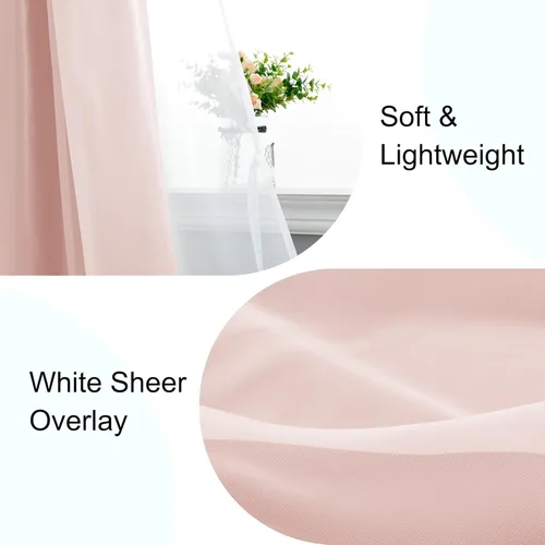 Vista 5 de XWZO Cortinas 100% opacas de doble capa para guardería, cortinas opacas con superposición transparente para dormitorio de niñas, cortinas