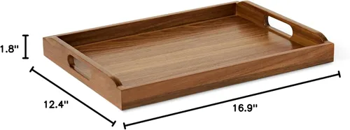 Vista 8 de Amazon Basics Bandeja de madera para servir, bandeja decorativa de madera de acacia de 17 x 12 pulgadas con asas integradas para desayuno