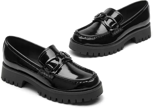 Vista 3 de VERDASCO Mocasines para mujer, cómodos, tacón grueso, punta redonda, suela de lengüeta, mocasines de moda sin cordones