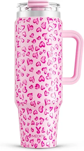 Vista 16 de Meoky Vaso de 40 onzas con asa y pajita, vaso aislado con tapa y popote, taza de viaje de acero inoxidable, mantiene el frío durante 34 horas, 100%