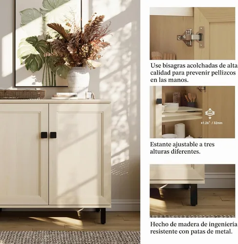 Vista 5 de FENSULN Gabinete de aparador de buffet multifuncional de casa de campo Moderna con estantes ajustables para cocina, barra de café, sala de estar