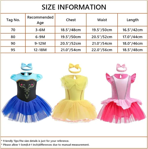 Vista 6 de CinheyU Disfraces de princesa para bebé, disfraz de cumpleaños, vestido tutú con diadema para Halloween, Navidad, fiestas