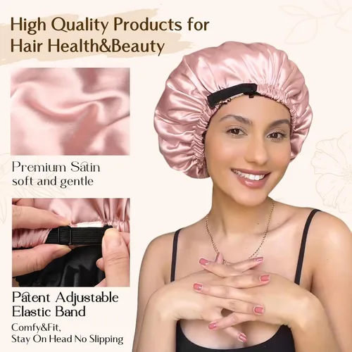 Vista 3 de YANIBEST Capó de satén de doble capa de seda ajustable para el cabello para dormir, capó para el cabello para mujeres, cabello rizado y natural