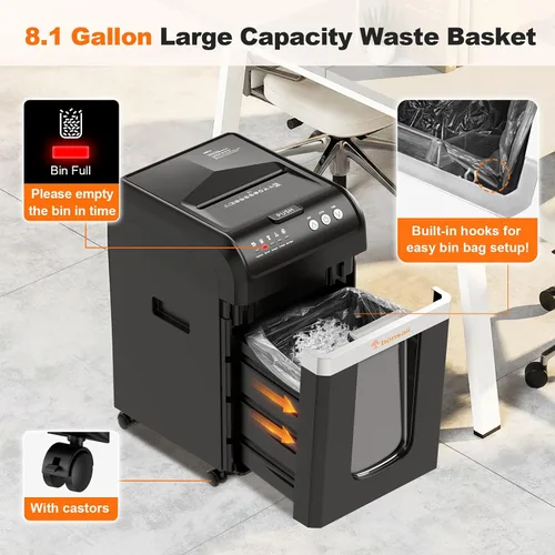 Vista 11 de Bonsaii - Trituradora de papel de 200 hojas de alimentación automática micro corte resistente para oficina 60-Min Nonstop Run, P4 High Security