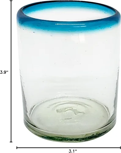 Vista 9 de Aqua Blue Rim - Juego de 6 vasos de 10 onzas (10 onzas) hecho a mano mexicana, vidrio reciclado, sin plomo, sin toxinas (mezclador)