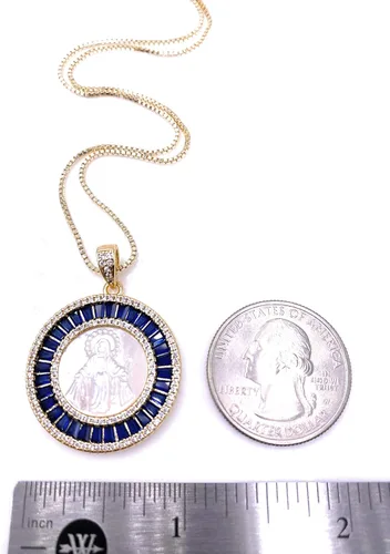 Vista 4 de Collar de medalla milagrosa de madre perla para mujer cadena chapada en oro de 18 quilates M Cristal Chapado en oro