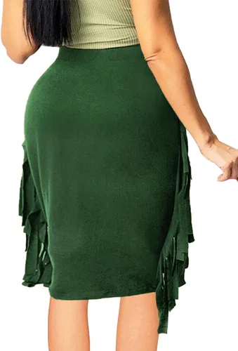 Vista 4 de Falda midi de cintura alta con borlas laterales y flecos para mujer