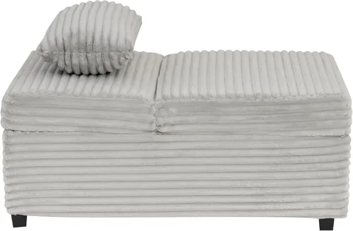 Vista 19 de Powell McCory - Sofá cama extensible tapizado de pana gris claro con almohada