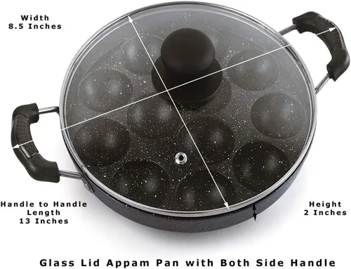 Vista 2 de Sahishnu Online & Marketing Appam Pan, Appam Patra, Appam Maker, 12 Pits Appam Maker con tapa de vidrio