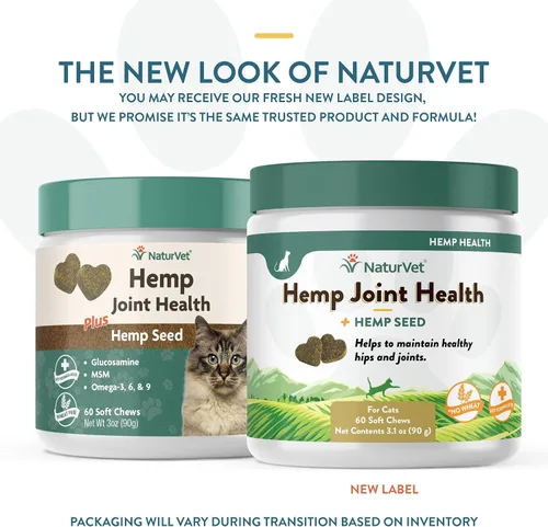 Vista 2 de NaturVet – Salud de las articulaciones de cáñamo para gatos – Más semillas de cáñamo – 60 masticables suaves – Apoya caderas y articulaciones