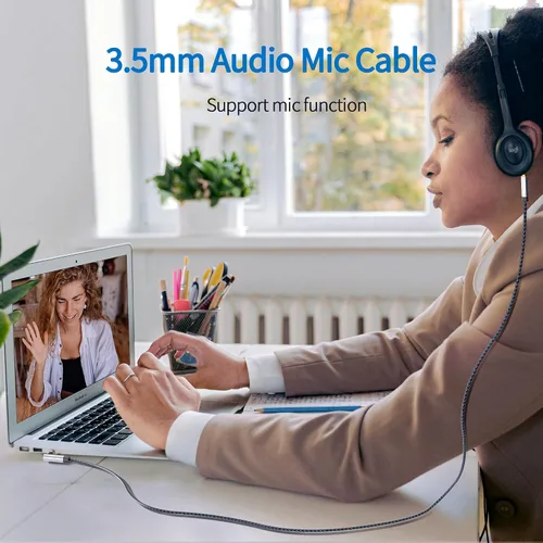 Vista 7 de Meokse Cable auxiliar de 2 pies de 0.138 in macho a macho, cable auxiliar de ángulo recto de 90 grados, cable auxiliar trenzado de nailon compatible