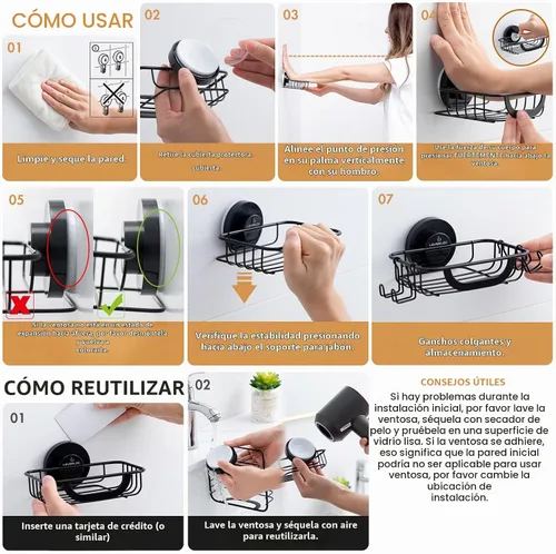 Vista 4 de LEVERLOC Soporte para jabón, jabonera para ducha, soporte de jabón con Negro