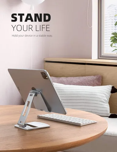 Vista 8 de Lamicall Soporte ajustable para tablet – Base plegable para teléfono, soporte giratorio de 360°, para tabletas de 4.7 a 13 pulgadas, iPad Pro 11