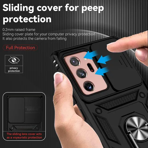 Vista 4 de Funda para Samsung Galaxy Note 20 Ultra con cubierta para lente de cámara, protector de pantalla HD, prueba de caídas de grado militar, soporte
