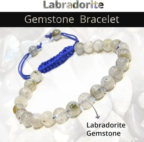 Vista 99 de Adjustable Crystal Bracelet – Gemstone Bead Bracelet with Adjustable Macrame String – Chic Gemstone Bracelet for Men and Women – 8mm Round Healing