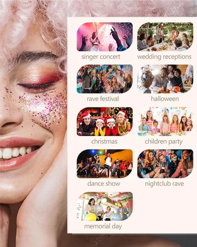 Vista 9 de Gel con purpurina para la cara y el cuerpo, 6 colores, con lentejuelas gruesas holográficas, pintura para fiestas, cantantes, conciertos, festivales