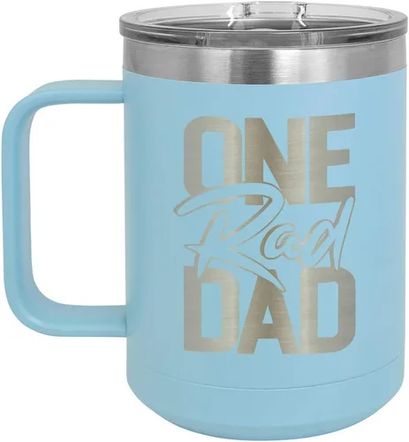 Vista 9 de ONE RAD DAD Taza de café negra de 15 oz con tapa deslizante Taza de café de viaje aislada Ideas de regalos del día del padre de hijo o hija