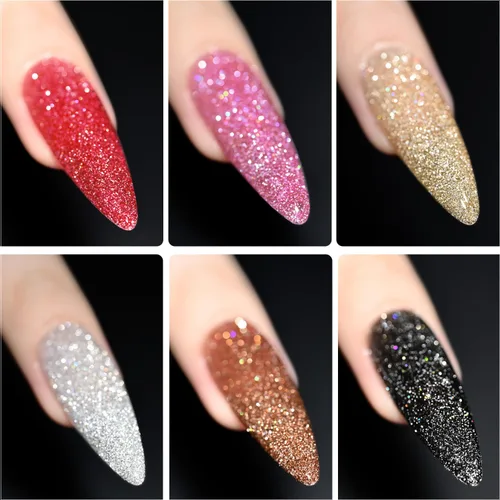 Vista 7 de GAOY Juego de esmalte de uñas de gel con brillantina reflectante de 6 colores, incluye colores rosa, plateado, rojo, verde, kit de esmalte de gel