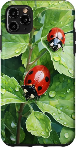 Vista 13 de Ladybugs on Green Leaves Watercolor Case for iPhone 17
