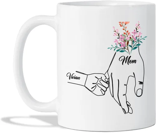 Vista 20 de Taza de café con nombre personalizado "Best Mom Ever", regalos para cumpleaños, regalos de niños, taza de café floral personalizada, regalo
