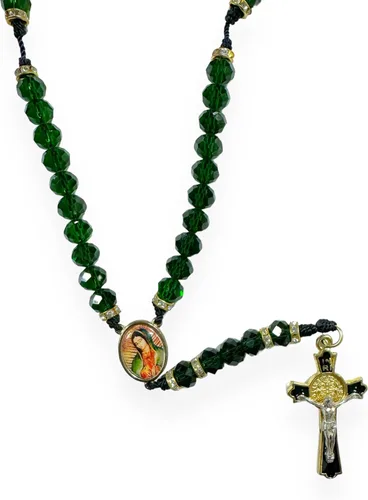 Vista 3 de San Jude y Nuestra Señora de Guadalupe Medalla Virgen Cuentas de Cristal Negro Rosario Collar Católico Regalo Religioso Virgen San Judas Rosario