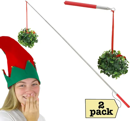 Vista 7 de Iconikal Paquete de 2 muérdagos extensibles en un palo, divertido regalo de Navidad para cabina de fotos, broma navideña
