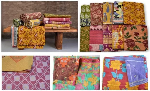 Vista 6 de Colchas Vintage Kantha Hechas a Mano de Sari Antiguo Gudari Boho Ropa de Cama Manta Colcha Rally