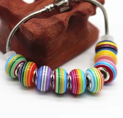 Vista 6 de rubyca Mix rayas Murano Lampwork perlas de vidrio Fit pulsera europea
