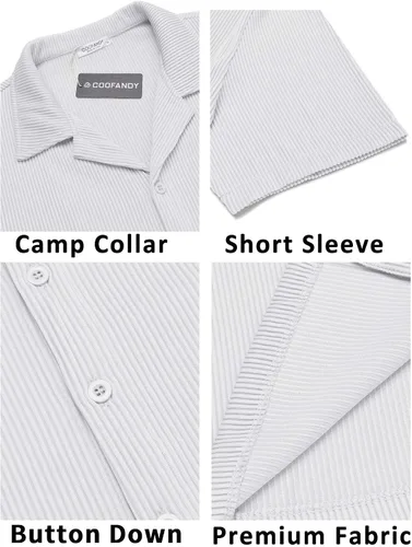 Vista 5 de COOFANDY Camisas casuales con botones para hombre, de manga corta, ajuste regular, a la moda, para campamento y playa