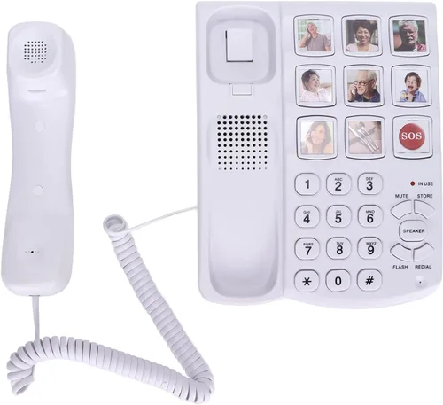 Vista 5 de Teléfono fotográfico para personas mayores, teléfono fijo grande, teléfono con memoria fotográfica con cable SOS, para personas mayores, Alzheimer