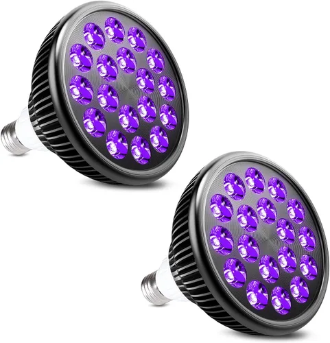 Vista 9 de KINGBO Bombilla negra, bombillas LED de 36 W E26 PAR38 que brillan en la oscuridad, LED de 395 nm para fiesta de luz negra, arte fluorescente