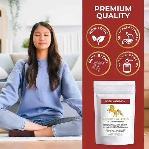 Vista 5 de Addictive Wellness Polvo de extracto de hongos Reishi + esporas (mezcla 50/50) cultivado en madera, puro y potente Ganoderma silvestre 50 g (1.76 oz)