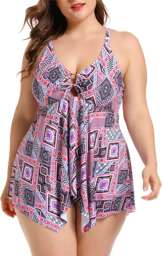 Vista 4 de FlatterMe Trajes de baño con cuello en V para mujer, 2 piezas tankini traje de baño